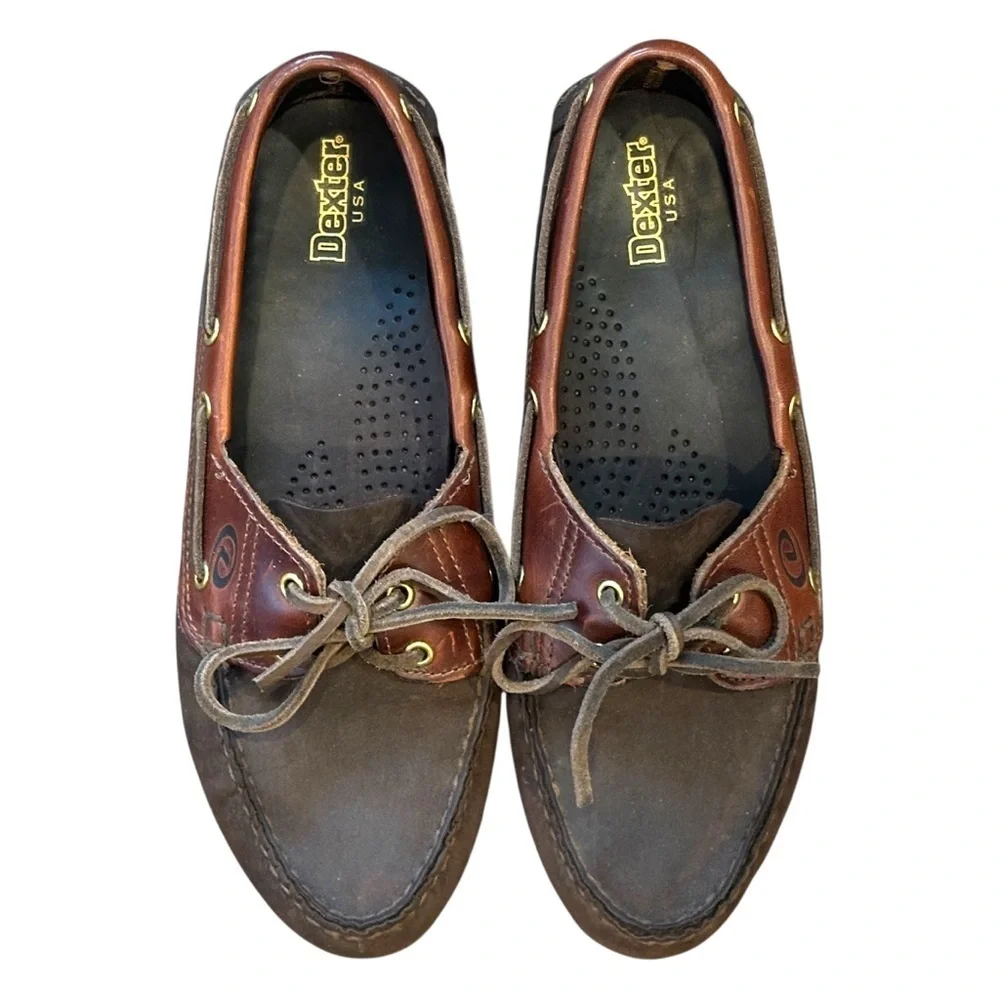 VTG Dexter USA Two Tone Leather Almond Moc Toe Boat Shoes Brown Women’s 9.5M